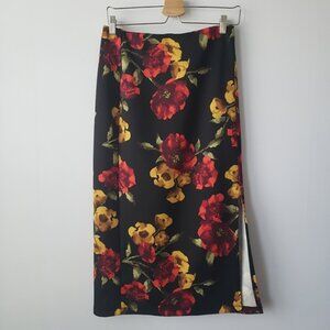 Carole womens pull on wren floral side slit skirt size S